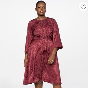 ELOQUII Maroon Leopard Print Satin Dress